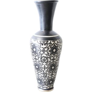 Grand vase décoratif oriental en céramique – Motifs sculptés